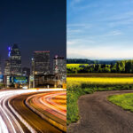 A city highway at night and rural path by day where Chandler towing services may be needed.